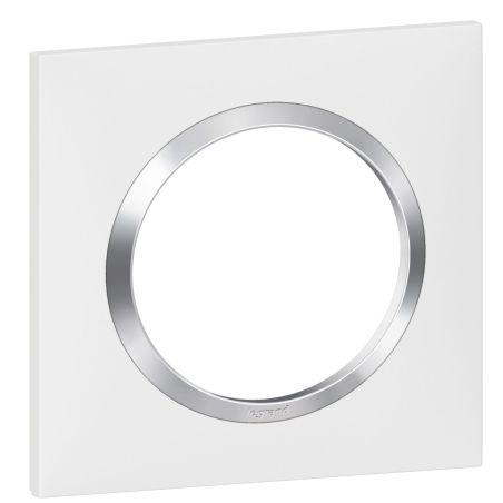 600841 Legrand - Dooxie Plaque de finition carrée 1 poste avec bague effet chrome - Blanc bague chrome