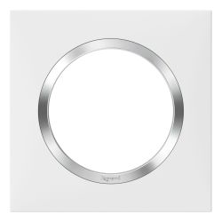 600841 Legrand - Dooxie Plaque de finition carrée 1 poste avec bague effet chrome - Blanc bague chrome