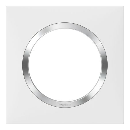 600841 Legrand - Dooxie Plaque de finition carrée 1 poste avec bague effet chrome - Blanc bague chrome