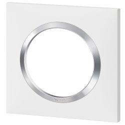 600841 Legrand - Dooxie Plaque de finition carrée 1 poste avec bague effet chrome - Blanc bague chrome