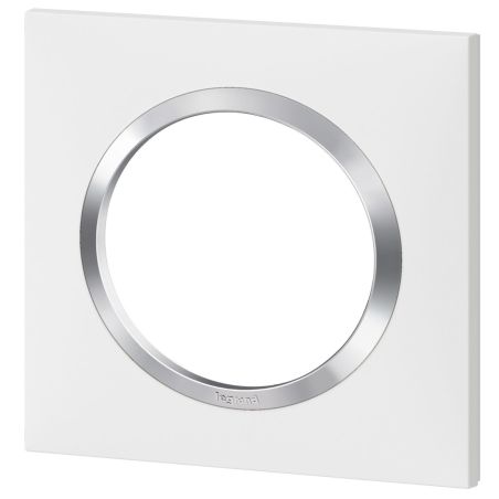 600841 Legrand - Dooxie Plaque de finition carrée 1 poste avec bague effet chrome - Blanc bague chrome