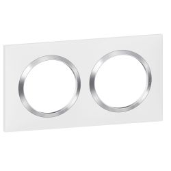 600842 Legrand - Dooxie Plaque de finition carrée 2 postes avec bague effet chrome - Blanc bague chrome