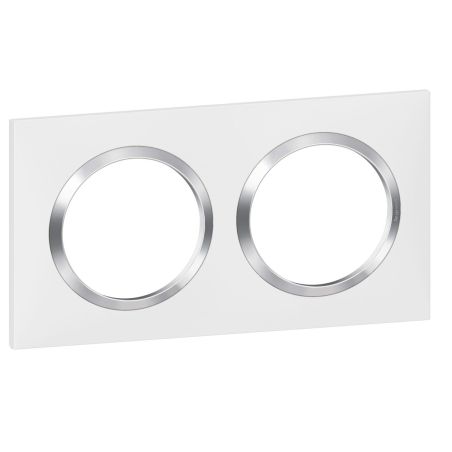 600842 Legrand - Dooxie Plaque de finition carrée 2 postes avec bague effet chrome - Blanc bague chrome