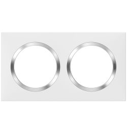 600842 Legrand - Dooxie Plaque de finition carrée 2 postes avec bague effet chrome - Blanc bague chrome