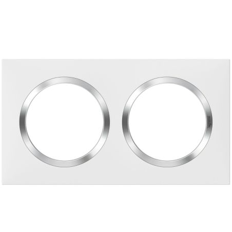 600842 Legrand - Dooxie Plaque de finition carrée 2 postes avec bague effet chrome - Blanc bague chrome