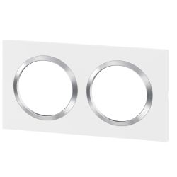 600842 Legrand - Dooxie Plaque de finition carrée 2 postes avec bague effet chrome - Blanc bague chrome