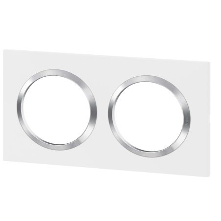 600842 Legrand - Dooxie Plaque de finition carrée 2 postes avec bague effet chrome - Blanc bague chrome