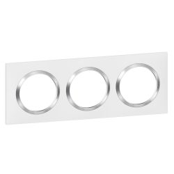600843 Legrand - Dooxie Plaque de finition carrée 3 postes avec bague effet chrome - Blanc bague chrome