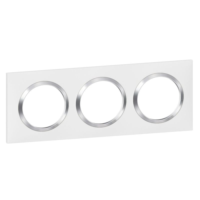 600843 Legrand - Dooxie Plaque de finition carrée 3 postes avec bague effet chrome - Blanc bague chrome