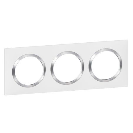 600843 Legrand - Dooxie Plaque de finition carrée 3 postes avec bague effet chrome - Blanc bague chrome