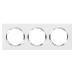 600843 Legrand - Dooxie Plaque de finition carrée 3 postes avec bague effet chrome - Blanc bague chrome