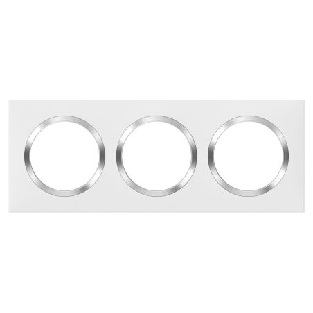 600843 Legrand - Dooxie Plaque de finition carrée 3 postes avec bague effet chrome - Blanc bague chrome