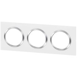 600843 Legrand - Dooxie Plaque de finition carrée 3 postes avec bague effet chrome - Blanc bague chrome