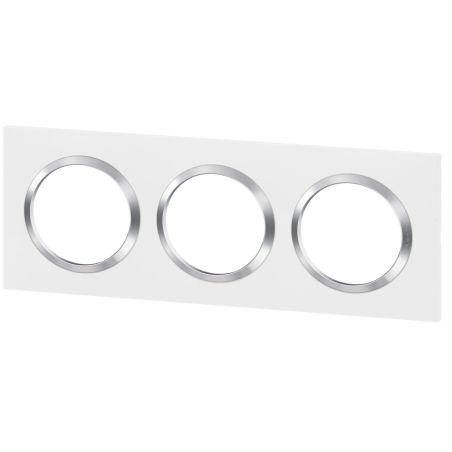 600843 Legrand - Dooxie Plaque de finition carrée 3 postes avec bague effet chrome - Blanc bague chrome