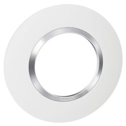 600973 Legrand - Dooxie Plaque de finition ronde 1 poste avec bague effet chrome - Blanc bague chrome