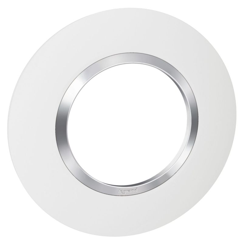 600973 Legrand - Dooxie Plaque de finition ronde 1 poste avec bague effet chrome - Blanc bague chrome
