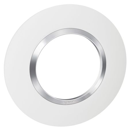 600973 Legrand - Dooxie Plaque de finition ronde 1 poste avec bague effet chrome - Blanc bague chrome