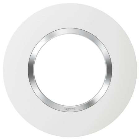 600973 Legrand - Dooxie Plaque de finition ronde 1 poste avec bague effet chrome - Blanc bague chrome