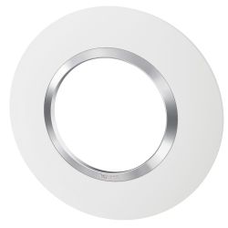600973 Legrand - Dooxie Plaque de finition ronde 1 poste avec bague effet chrome - Blanc bague chrome