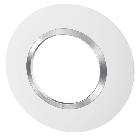 600973 Legrand - Dooxie Plaque de finition ronde 1 poste avec bague effet chrome - Blanc bague chrome