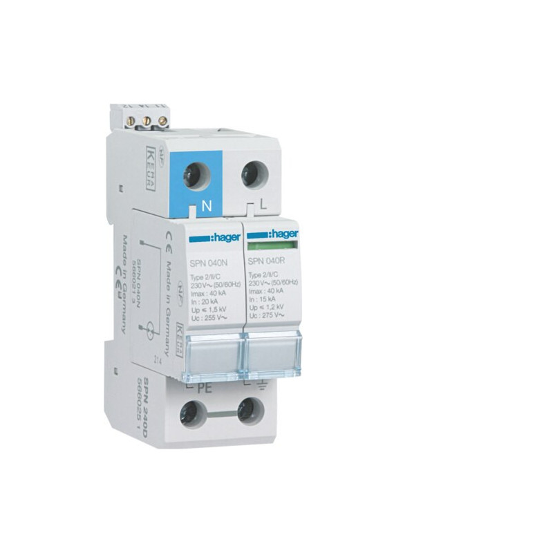 SPN240D Hager - Parafoudre bipolaire de type 2  - 40 kA - report de signalisation