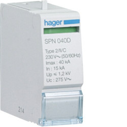 SPN040D Hager - Cartouche pour Parafoudre unipolaire de type 2 - 40kA