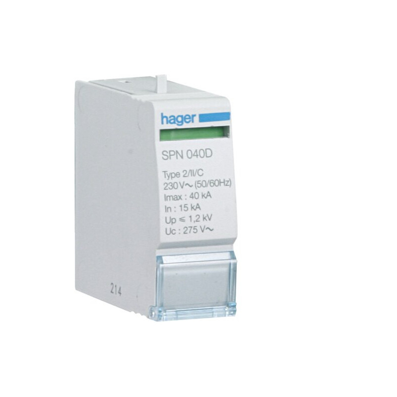 SPN040D Hager - Cartouche pour Parafoudre unipolaire de type 2 - 40kA