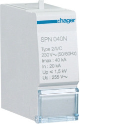 SPN040N Hager - Cartouche pour Parafoudre unipolaire de type 2 - 40 kA