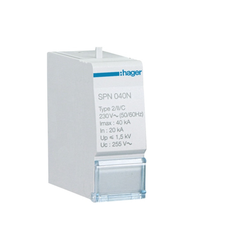 SPN040N Hager - Cartouche pour Parafoudre unipolaire de type 2 - 40 kA
