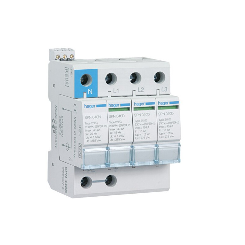 SPN440D Hager - Parafoudre tétrapolaire de type 2  - 40 kA - report de signalisation