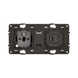CM0143 Ensemble mécanisme prise de courant 2P+T 16A et mécanisme chargeur USB TYPE A et C, Précablée, avec support Legrand Célia