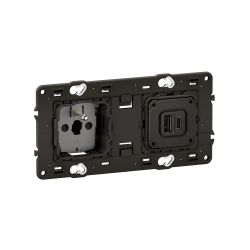 CM0143 Ensemble mécanisme prise de courant 2P+T 16A et mécanisme chargeur USB TYPE A et C, Précablée, avec support Legrand Célia