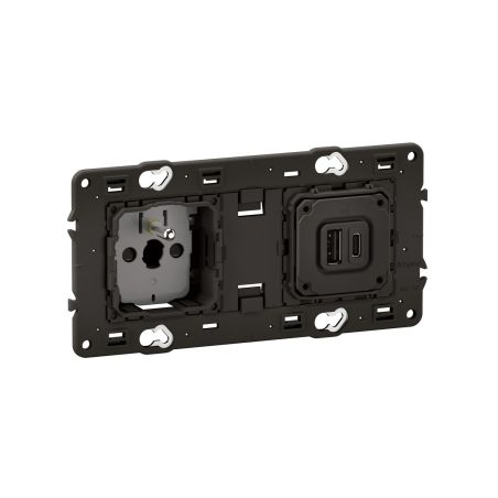 CM0143 Ensemble mécanisme prise de courant 2P+T 16A et mécanisme chargeur USB TYPE A et C, Précablée, avec support Legrand Célia