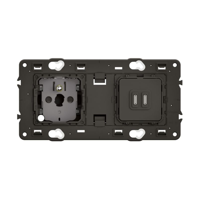 CM0145 Ensemble mécanisme prise de courant 2P+T 16A et mécanisme prise double USB TYPE-C, précablée, avec support Legrand Célian