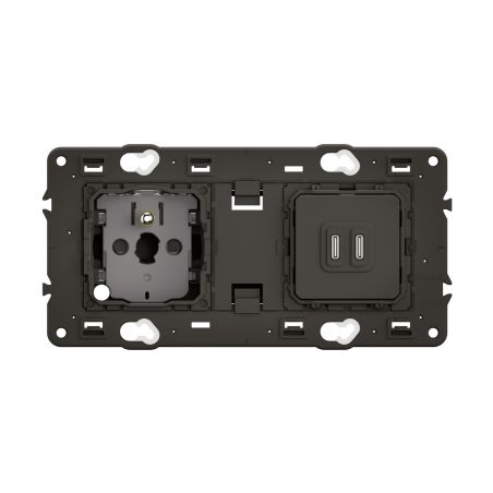 CM0145 Ensemble mécanisme prise de courant 2P+T 16A et mécanisme prise double USB TYPE-C, précablée, avec support Legrand Célian