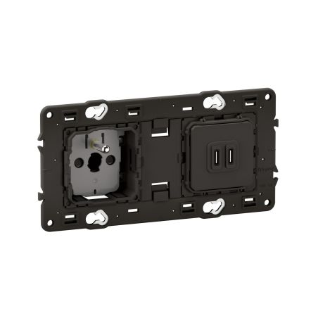 CM0145 Ensemble mécanisme prise de courant 2P+T 16A et mécanisme prise double USB TYPE-C, précablée, avec support Legrand Célian