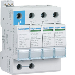 SPN415R Hager - Parafoudre tétrapolaire de type 2  - 15 kA - report de signalisation