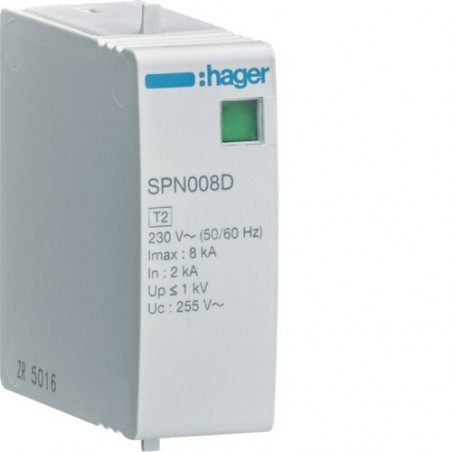 SPN008D Hager - Cartouche pour Parafoudre bipolaire de type 2 - 40 kA