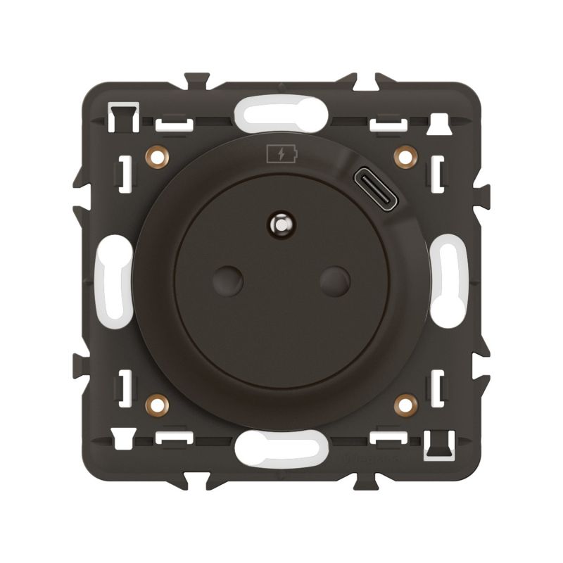 CN0140 Ensemble mécanisme prise de courant 2P+T avec USB TYPE-C intégré monté sur support et enjoliveur, Noir Legrand Céliane