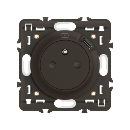 CN0140 Ensemble mécanisme prise de courant 2P+T avec USB TYPE-C intégré monté sur support et enjoliveur, Noir Legrand Céliane