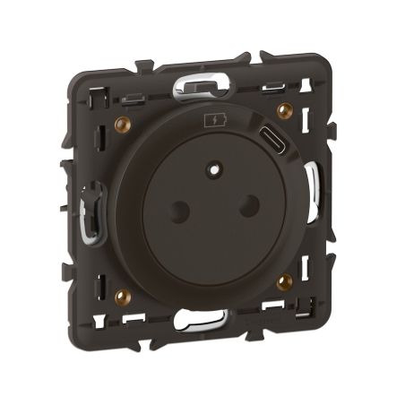 CN0140 Ensemble mécanisme prise de courant 2P+T avec USB TYPE-C intégré monté sur support et enjoliveur, Noir Legrand Céliane