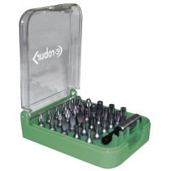 084372 AGI Robur - Boîtier de vissage avec 30 embouts 25 mm et porte-embout (Phillips, Pozidriv, Torx, Plats, Hexagonaux)
