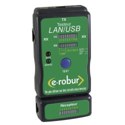 442076 AGI Robur - Testeur de câbles Ethernet, téléphone, USB. Test continuité, croisement et court circuit