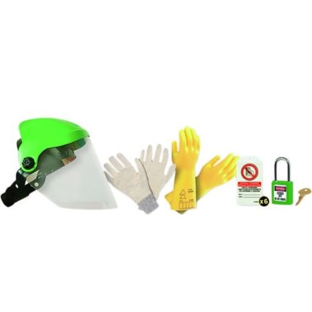 436509 AGI Robur - Kit de sécurité électrique contenant lunettes, gants, cadenas et étiquettes