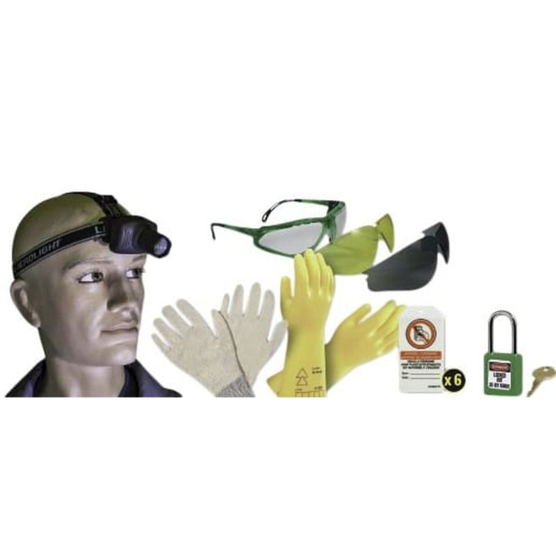 436507 AGI Robur - Kit de sécurité électrique contenant lunettes, gants, cadenas et étiquettes