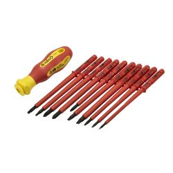 412108 AGI Robur - Trousse tournevis isolé 1000V à lames interchangeables - 10 lames plat 3 à 6,5, PH1-2, PZ2, Torx T15-20