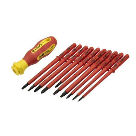 412108 AGI Robur - Trousse tournevis isolé 1000V à lames interchangeables - 10 lames plat 3 à 6,5, PH1-2, PZ2, Torx T15-20