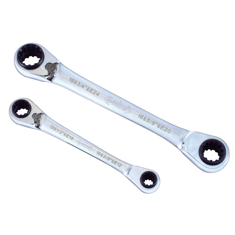 391601 AGI Robur - Jeu de 2 clés polygonales à cliquet 72 dents universelles - 8 dimensions, 46 empreintes