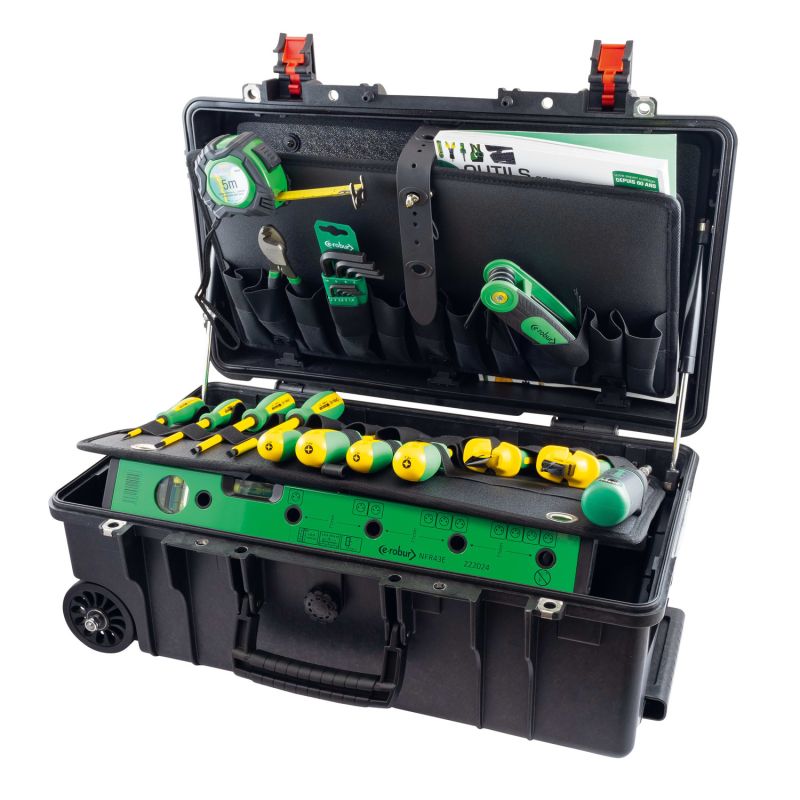 325201 AGI Robur - Kit de 17 outils pour électricien en valise avec trolley et roulettes