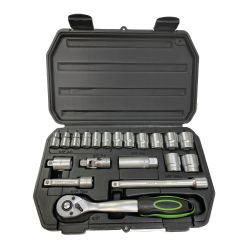 222915 AGI Robur - Coffret à cliquet et douilles métriques 20 pièces 3/8 douilles 8 à 22mm + accessoires